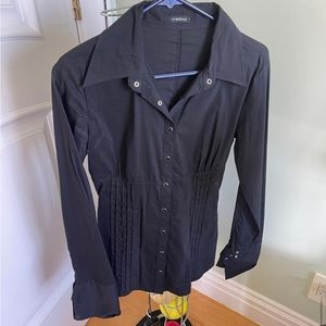 Motivi Vintage 90s Black Tailored Button Down Blouse European Sz 8